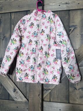 Disney Pink Floral & Character Quilted Puffer Jacket with Hood